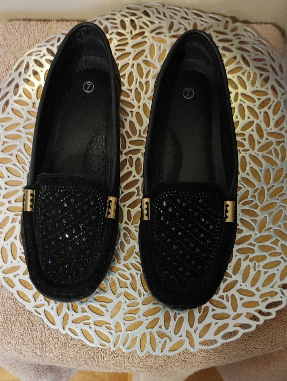 Source Unknown Black Loafers with Gold Accent Hardware